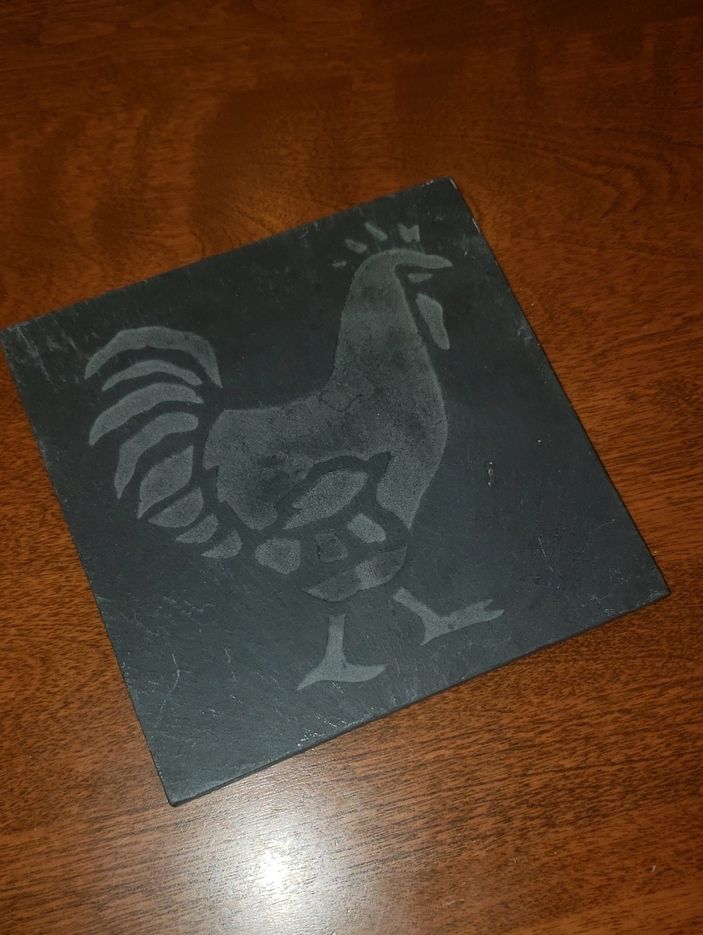 Vintage Slate Rooster Trivet - 5 1/2" Square